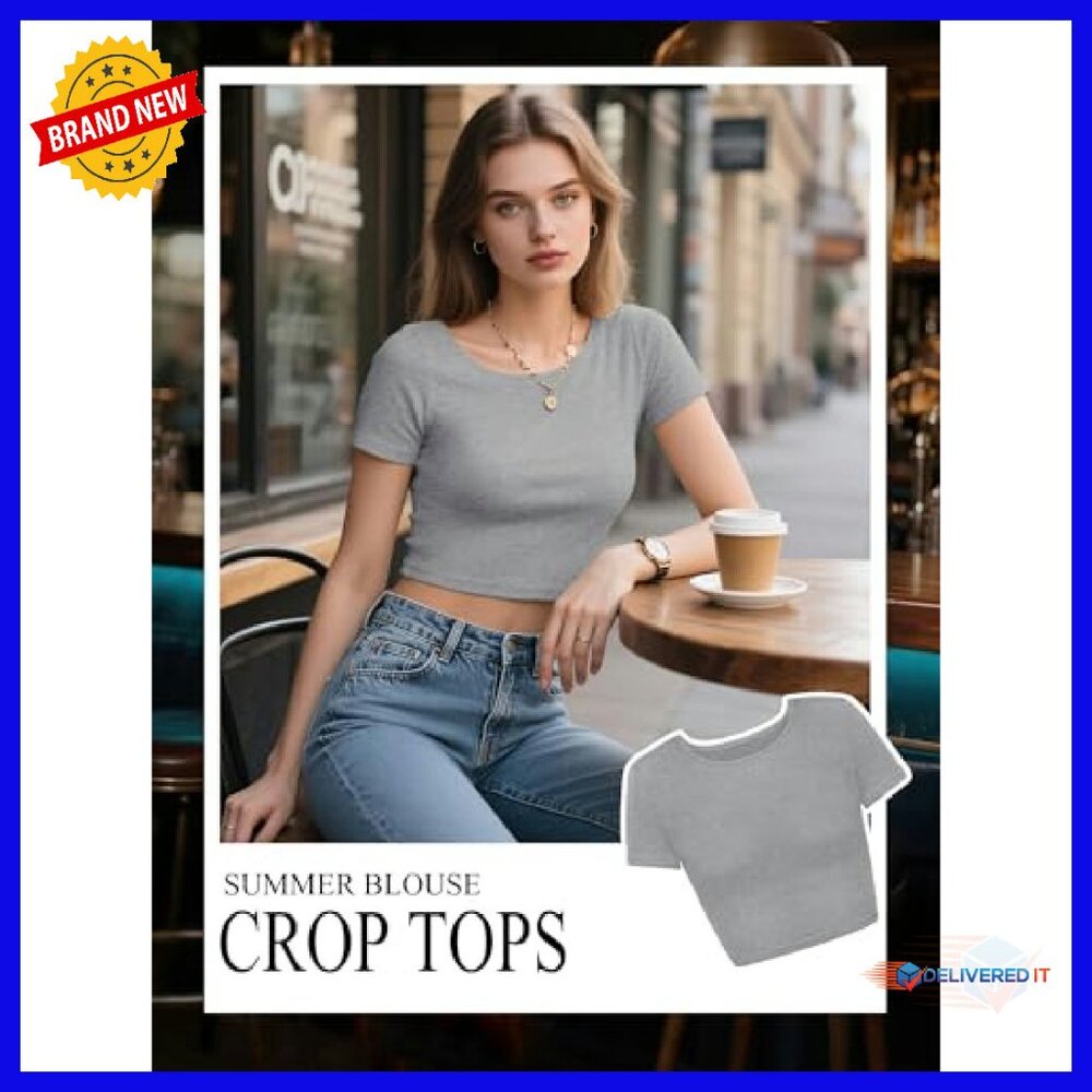 4 Pack Summer Crop Tops Basic Tight Short Sleeve … - image 5